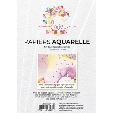 Set de 25 papiers aquarelle 300g Love In The Moon