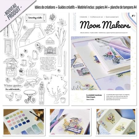 Idées de créations + Guides créatifs + Matériel inclus : papiers A4 + planche de tampons A4 Idées de créations + Guides créatifs + Matériel inclus : papiers A4 + planche de tampons A4