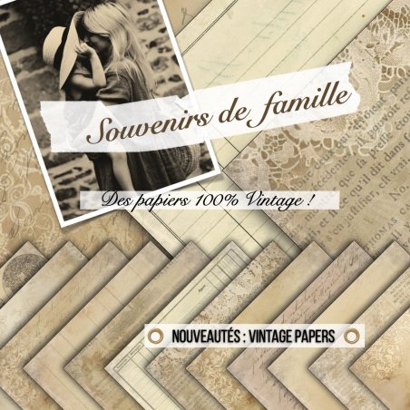 Set papiers Vintage Papers - 6 papiers 30,5x31,5 cm + 6 papiers 12x30,5cm