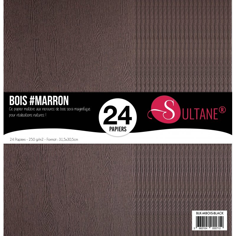 Bloque de 24 papeles para scrapbooking - Textura madera de ébano - 300g/m2