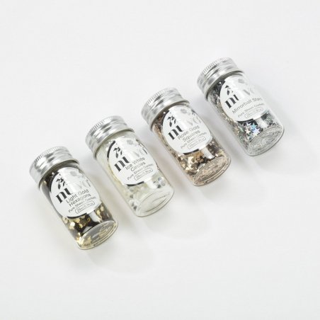 Confettis Or hexagones, Blanc glacier ronds, Or rose carrés, Etoiles miroirs