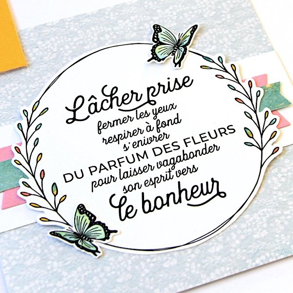 Afficher tous les modèles de tampons Image d'une création faite avec des tampons textes & motifs papillons & fleurs